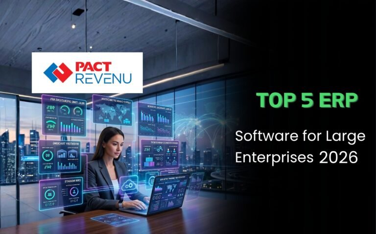 Top 5 ERP software solutions by PACT REVENU for business management including accounting, inventory, and operations